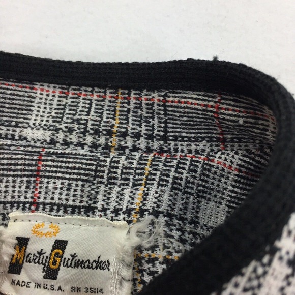 Vintage 1970s Marty Gutmacher Houndstooth Plaid Open Front Blazer Jacket L Black - Picture 3 of 6